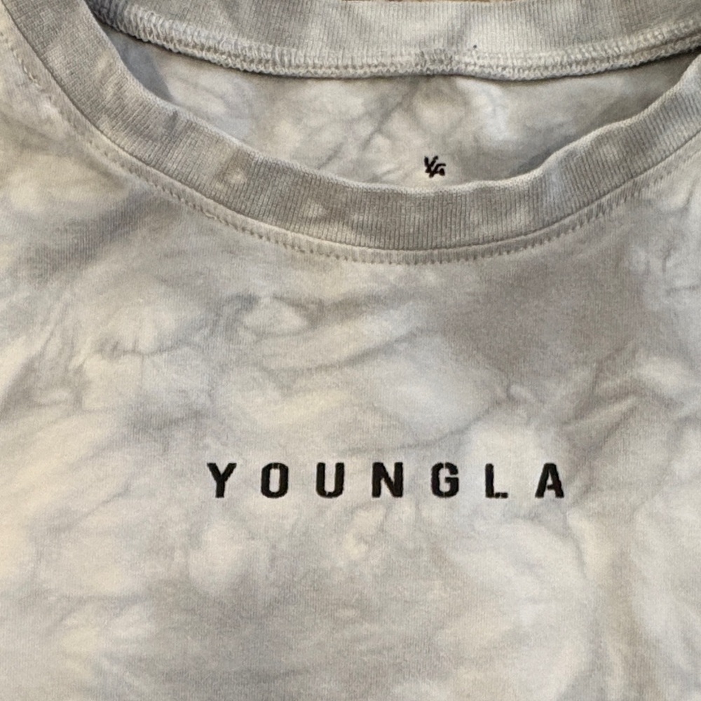 YoungLA Gray Tie-Dye Tee with Pink Roses & Hummingbirds M - Picture 2 of 6